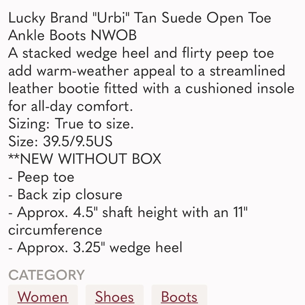 New!! Lucky Brand "Urbi" Peep Toe Booties - Picture 6 of 6